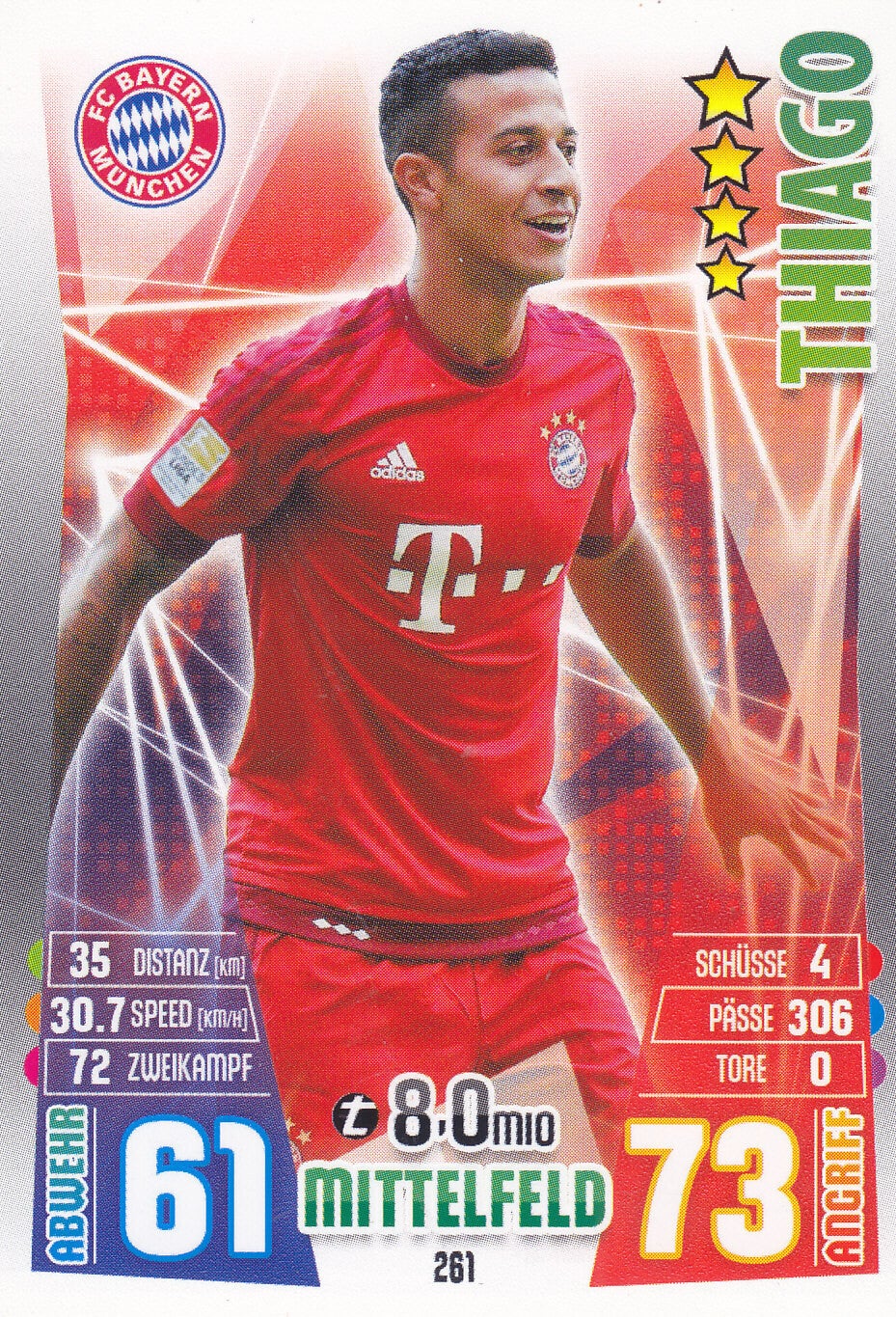 Thiago / FC Bayern München / Topps Match Attax 2015 / Basis Karte / Nr. 261