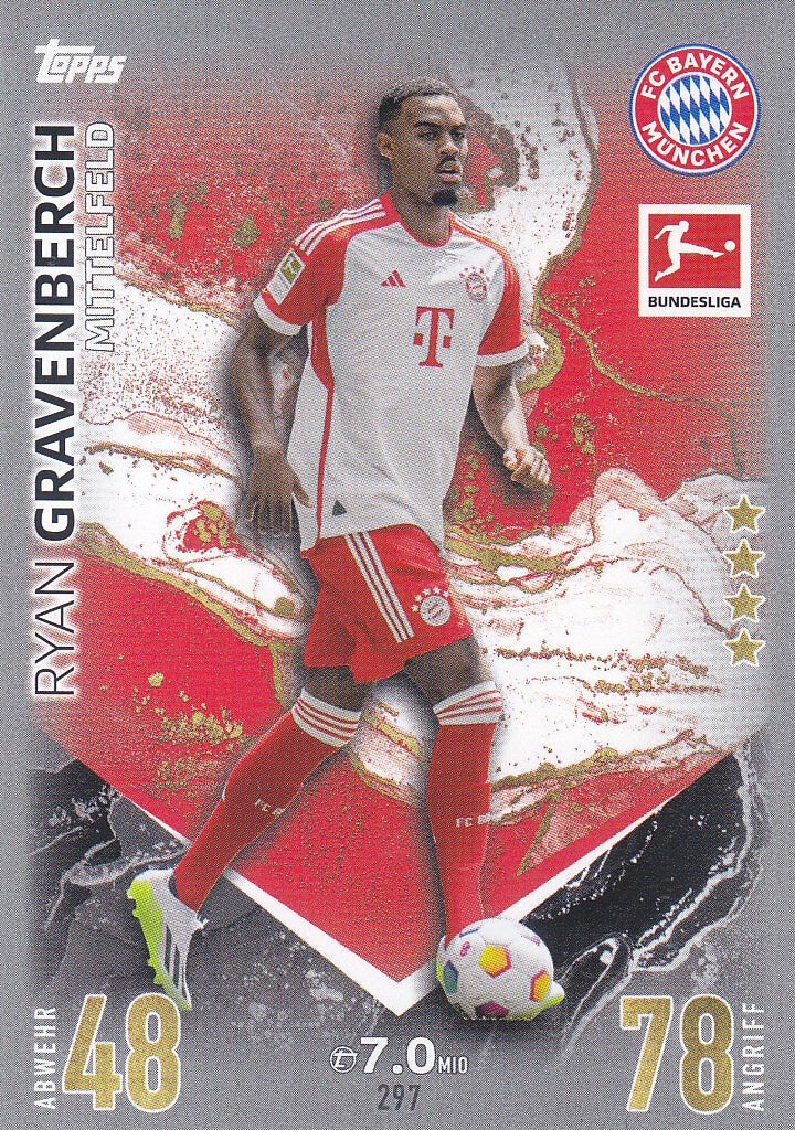 Ryan Gravenberch / FC Bayern München / Topps Match Attax 2023 / Basis Karte / Nr. 297