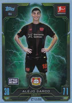 Alejo Sarco - Bayer 04 Leverkusen - Topps Match Attax 2025 - Rising Star Chrystal Green - Attax Debüt - Nr. 354