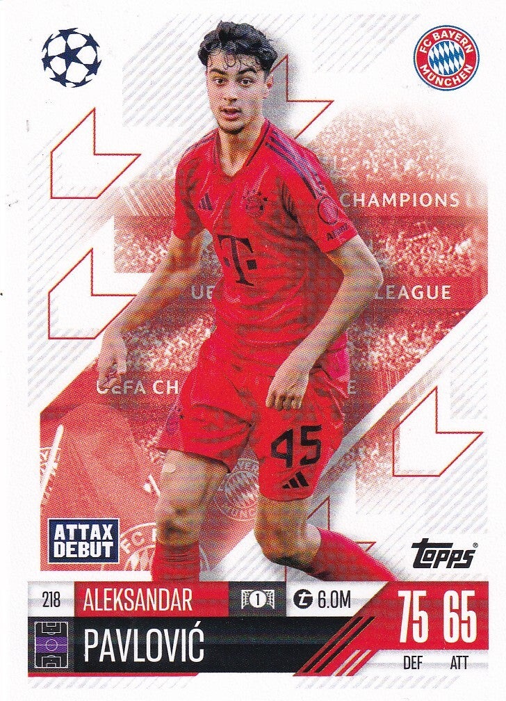 Aleksandar Pavlovic / FC Bayern München / Topps Champions League 2024 / Basis Karte / Nr. 218