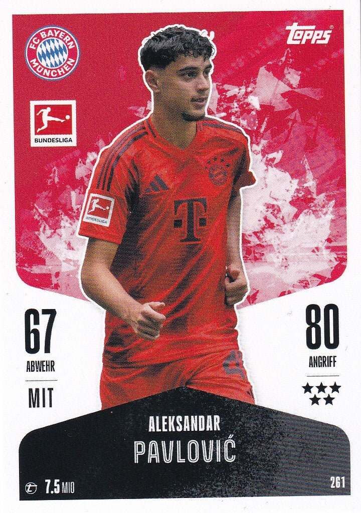 Aleksandar Pavlovic / FC Bayern München / Topps Match Attax 2024 / Basis Karte / Nr. 261