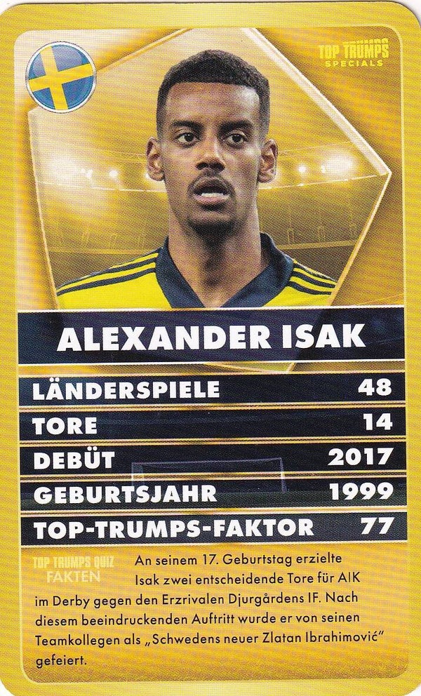 Alexander Isak - Schweden - Top Trumps Specials - Welt Fussball Stars
