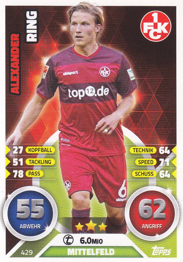 Alexander Ring / 1.FC Kaiserslautern / Topps Match Attax 2016 / Basis Karte / Nr. 429