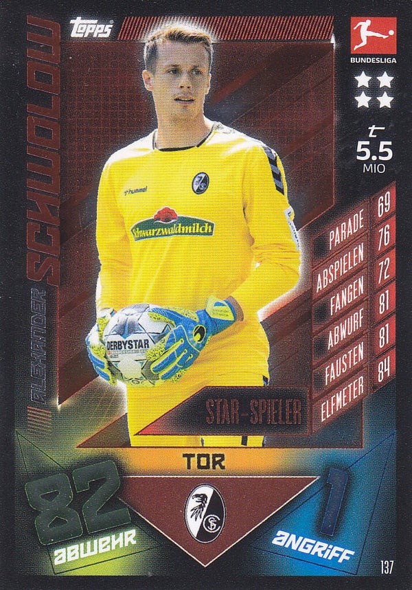 Alexander Schwolow / SC Freiburg / Topps Match Attax 2019 / Star-Spieler / Nr.137