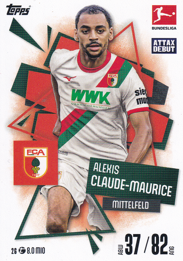 Alexis Claude-Maurice - FC Augsburg - Topps Match Attax 2025 - Attax Debüt - Nr. 26