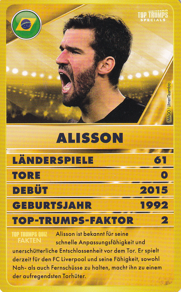 Alisson - Brasilien - Top Trumps Specials - Welt Fussball Stars