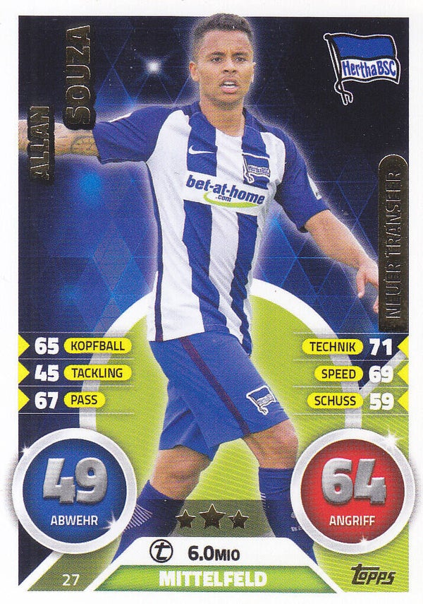 Allan Souza - Hertha BSC Berlin - Topps Match Attax 2016 - Neuer Transfer - Nr. 27