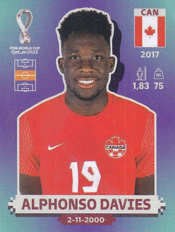Alphonso Davies / Canada / Panini WM 2022 / Basis Bild / Nr. Can 12