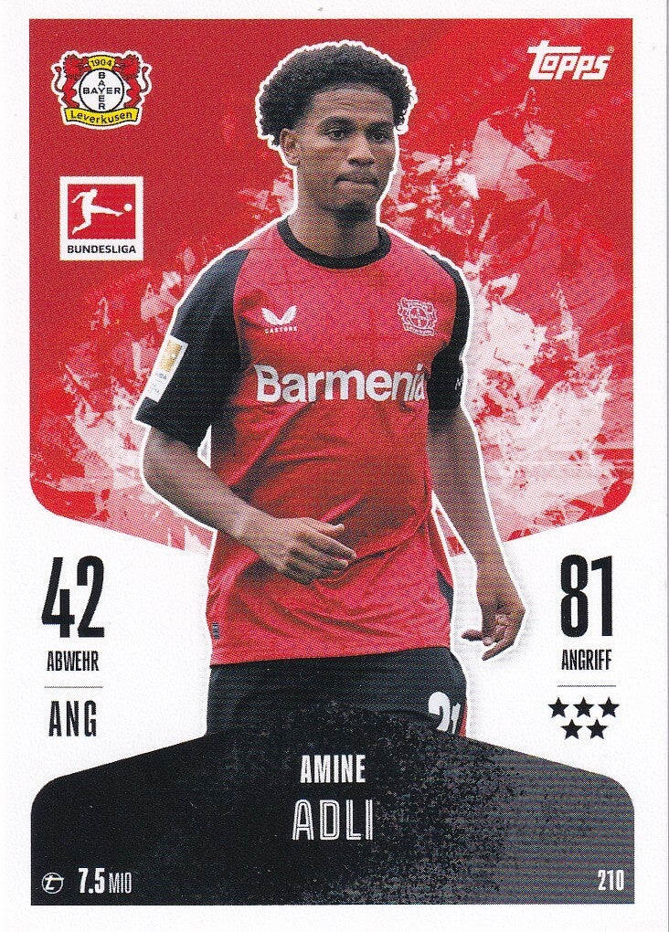 Amine Adli / Bayer 04 Leverkusen / Topps Match Attax 2024 / Basis Karte / Nr. 210
