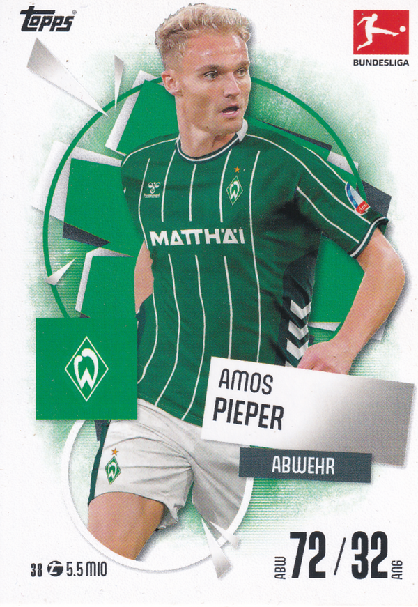 Amos Pieper - Werder Bremen - Topps Match Attax 2025 - Basis Karte - Nr. 38