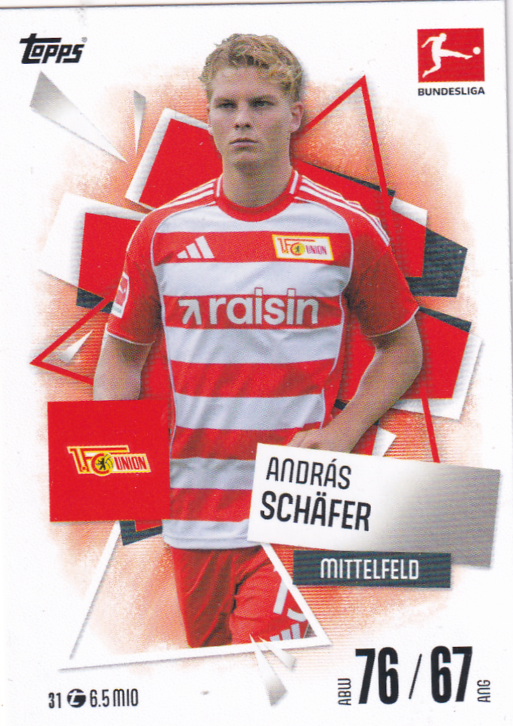Andras Schäfer - 1.FC Union Berlin - Topps Match Attax 2025 - Basis Karte - Nr. 31