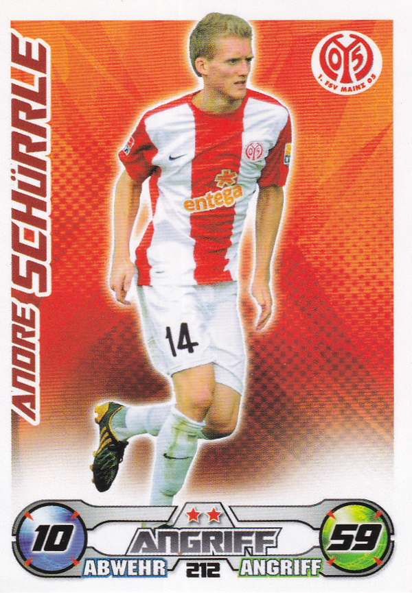 Andre Schürrle - 1.FSV Mainz 05 - Topps Match Attax 2009 - Basis Karte - Nr. 212