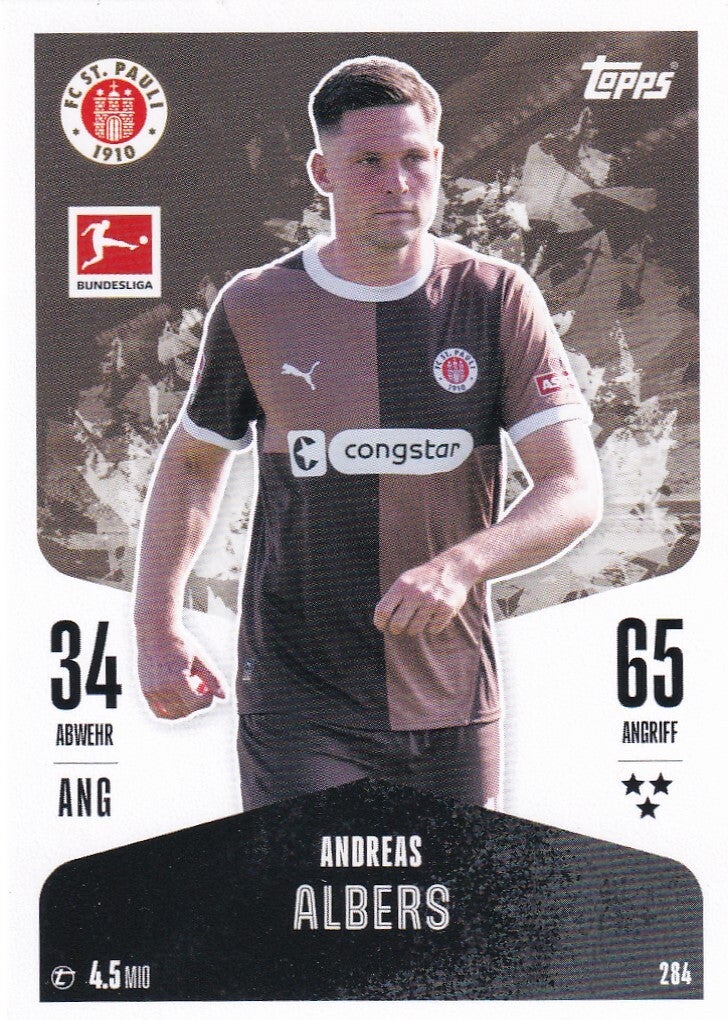 Andreas Albers - FC St. Pauli - Topps Match Attax 2024 - Basis Karte - Nr. 284
