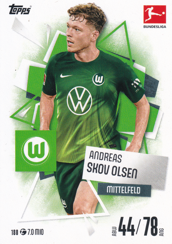 Andreas Skov Olsen - VFL Wolfsburg - Topps Match Attax 2025 - Basis Karte - Nr. 180
