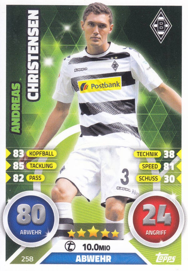 Andreas Christensen - Borussia Mönchengladbach - Topps Match Attax 2016 - Basis Karte - Nr. 258