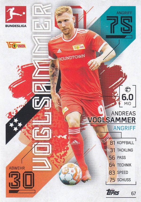 Andreas Voglsammer / 1.FC Union Berlin / Topps Match Attax 2021 / Basis Karte / Nr.67