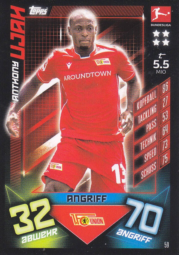 Anthony Ujah / 1.FC Union Berlin / Topps Match Attax 2019 / Basis Karte / Nr. 59