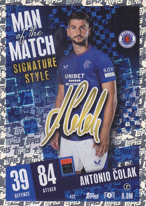 Antonio Colak / Glasgow Rangers / Topps Champions League 2023 / Man of the Match / Signature Style / Nr.432