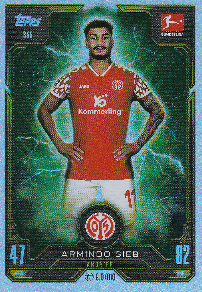 Armindo Sieb - 1.FSV Mainz 05 - Topps Match Attax 2025 - Rising Star Chrystal Green - Nr. 355