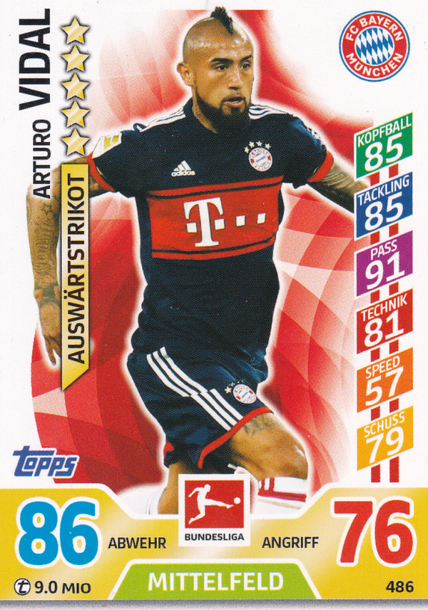 Arturo Vidal - FC Bayern München - Topps Match Attax 2017 - Auswärtstrikot - Nr. 486
