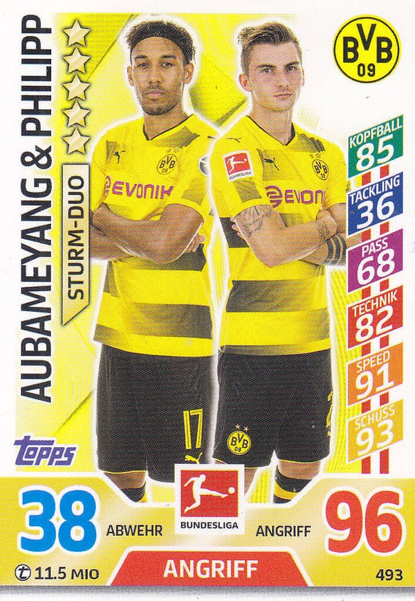 Aubameyang & Philipp / Borussia Dortmund / Topps Match Attax 2017 / Sturm Duo / Nr.493