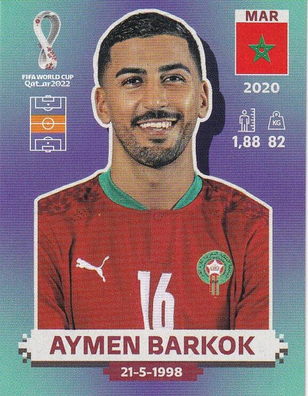 Aymen Barkok / Marokko / Panini WM 2022 / Basis Bild / Nr. MAR 12