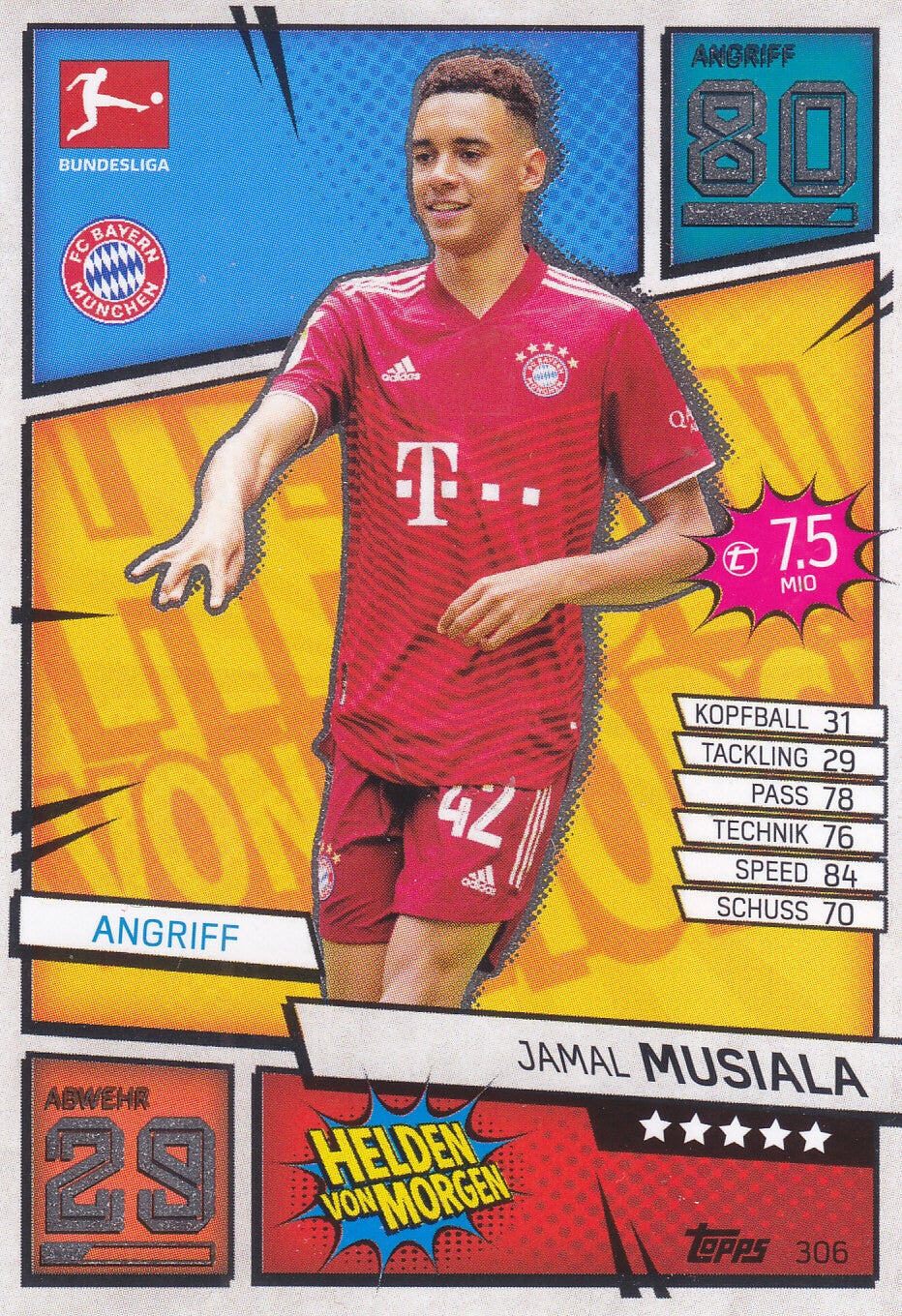 Jamal Musiala / FC Bayern München / Topps Bundesliga 2021 / Helden von Morgen / Nr. 306