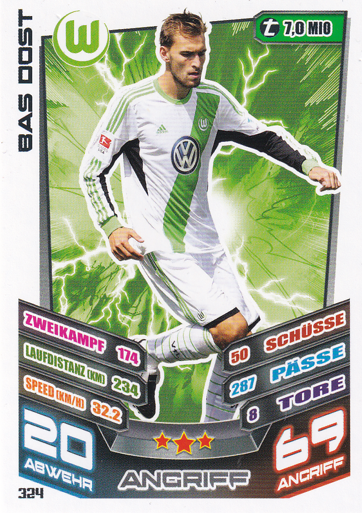Bas Dost - VFL Wolfsburg - Topps Match Attax 2013 - Basis Karte - Nr. 324