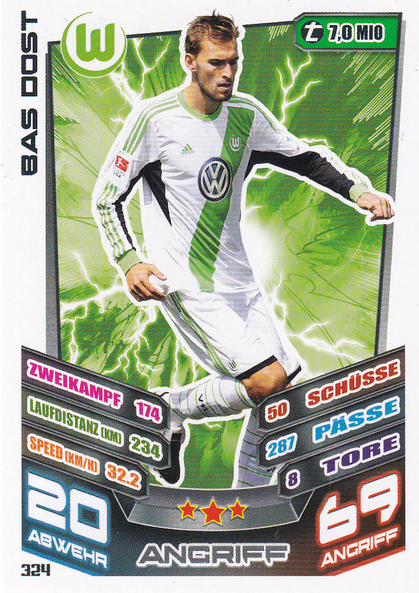 Bas Dost - VFL Wolfsburg - Topps Match Attax 2013 - Basis Karte - Nr. 324