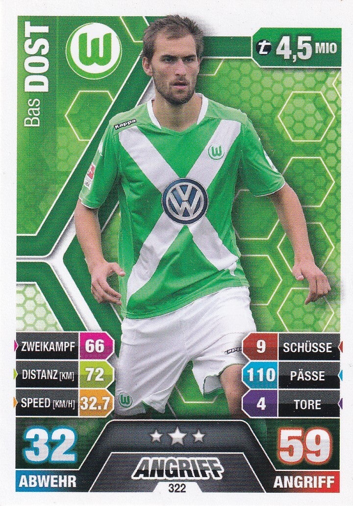 Bas Dost / VFL Wolfsburg / Topps Match Attax 2014 / Basis Karte / Nr. 322
