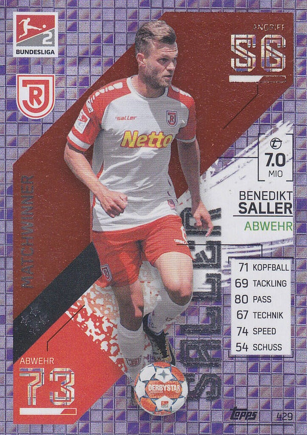 Benedikt Saller / SSV Jahn Regensburg / Topps Match Attax 2021 / Matchwinner / Nr.429