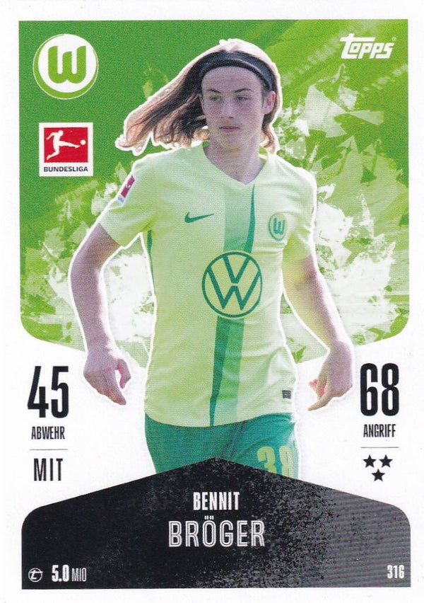 Bennit Bröger / VFL Wolfsburg / Topps Match Attax 2024 / Basis Karte / Nr. 316