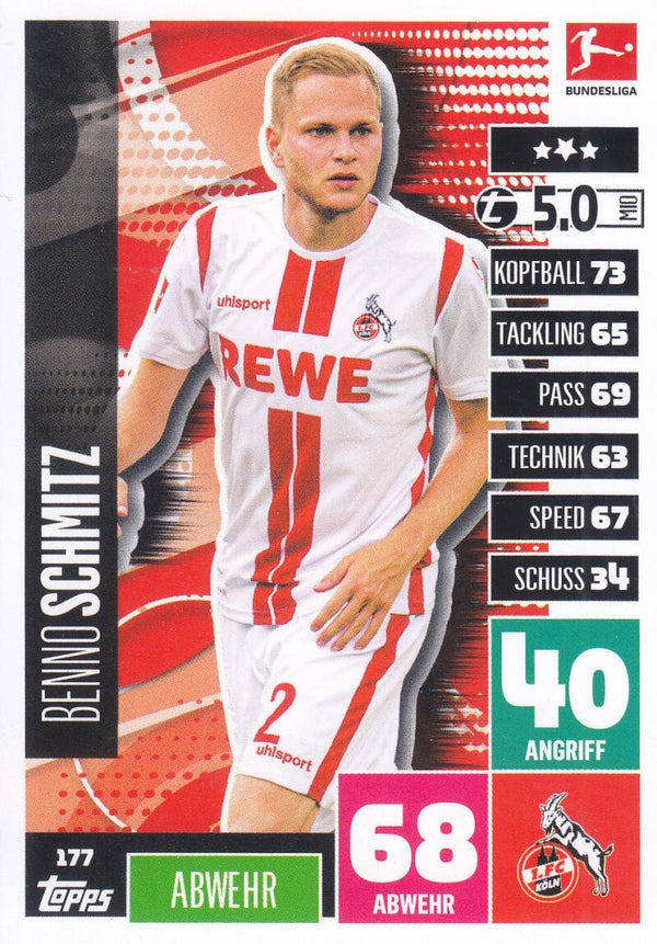 Benno Schmitz / 1.FC Köln / Topps Match Attax 2020 / Basis Karte / Nr. 177