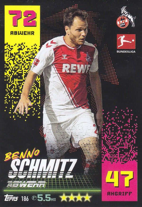 Benno Schmitz / 1.FC Köln / Topps Match Attax 2022 / Basis Karte / Nr. 186