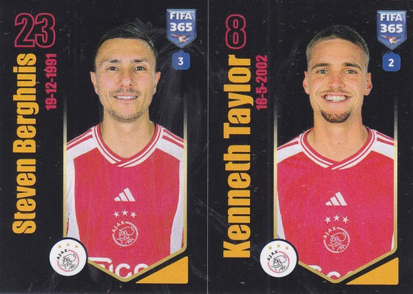 Steven Berghuis & Kenneth Taylor / Ajax Amsterdam / Panini Fifa 365 Jahr 2024 / Basis Bild / Nr. 126a 126b
