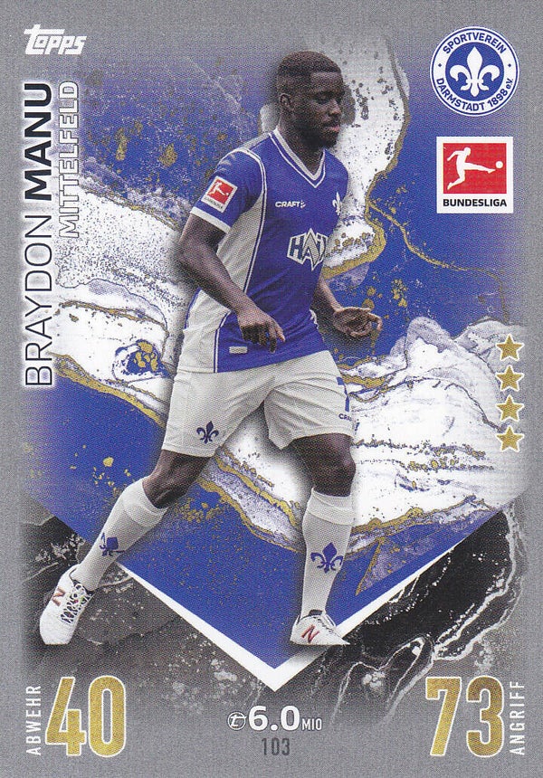 Braydon Manu / Darmstadt 98 / Topps Match Attax 2023 / Basis Karte / Nr.103
