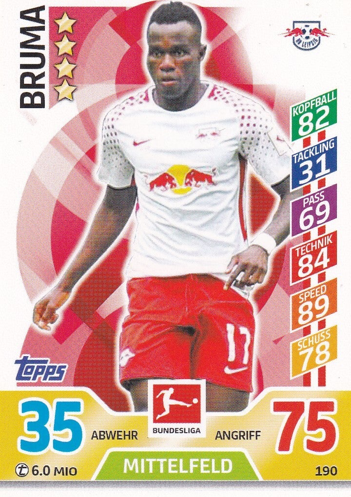 Bruma / RB Leipzig / Topps Match Attax 2017 / Basis Karte / Nr. 190