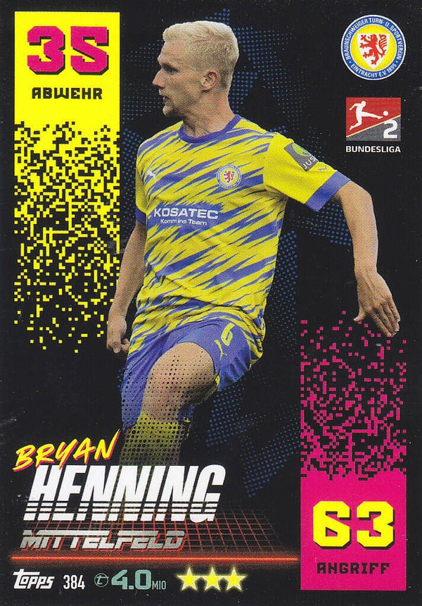 Bryan Henning / Eintracht Braunschweig / Topps Match Attax 2022 / Basis Karte / Nr. 384