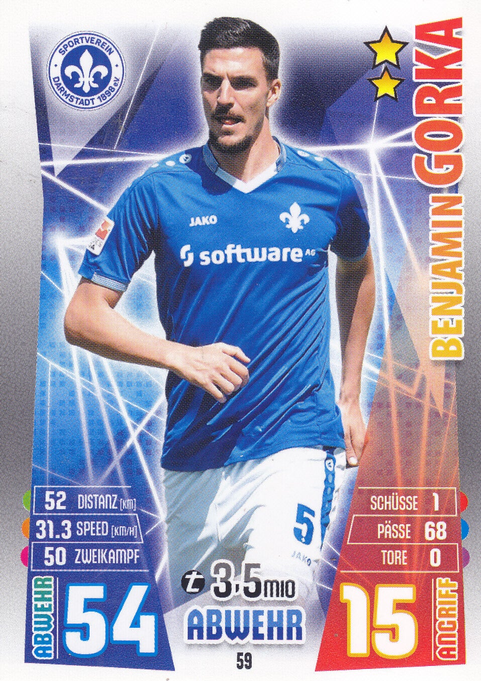 Benjamin Gorka / Darmstadt 98 / Topps Match Attax 2015 / Basis Karte / Nr.59