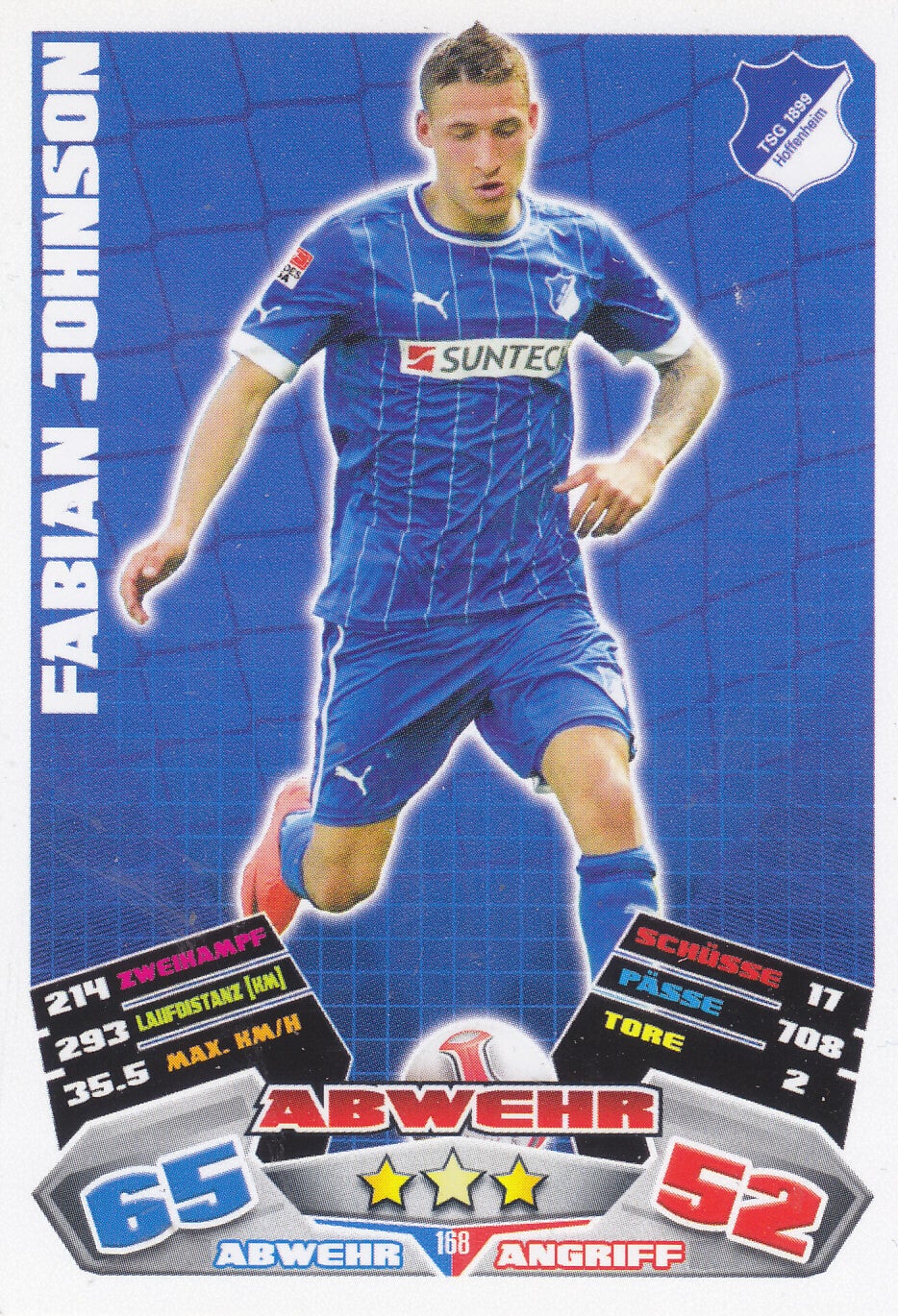 Fabian Johnson / TSG Hoffenheim / Topps Match Attax 2012 / Basis Karte / Nr. 168