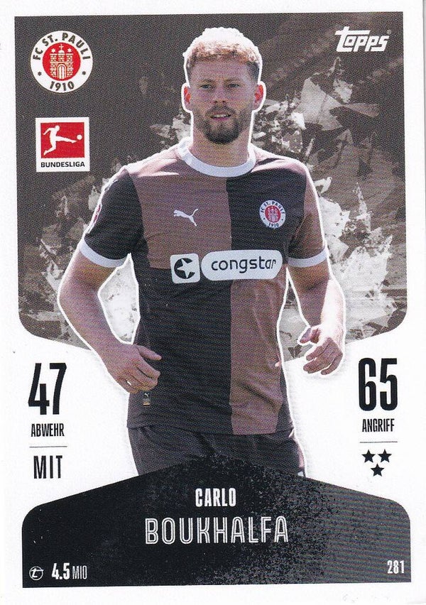 Carlo Boukhalfa - FC St. Pauli - Topps Match Attax 2024 - Basis Karte - Nr. 281