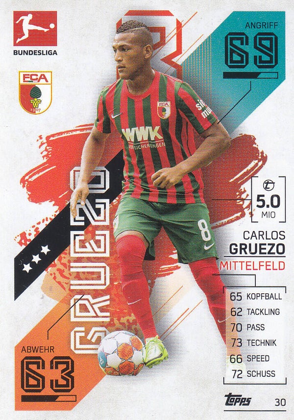 Carlos Gruezo / FC Augsburg / Topps Match Attax 2021 / Basis Karte / Nr.30