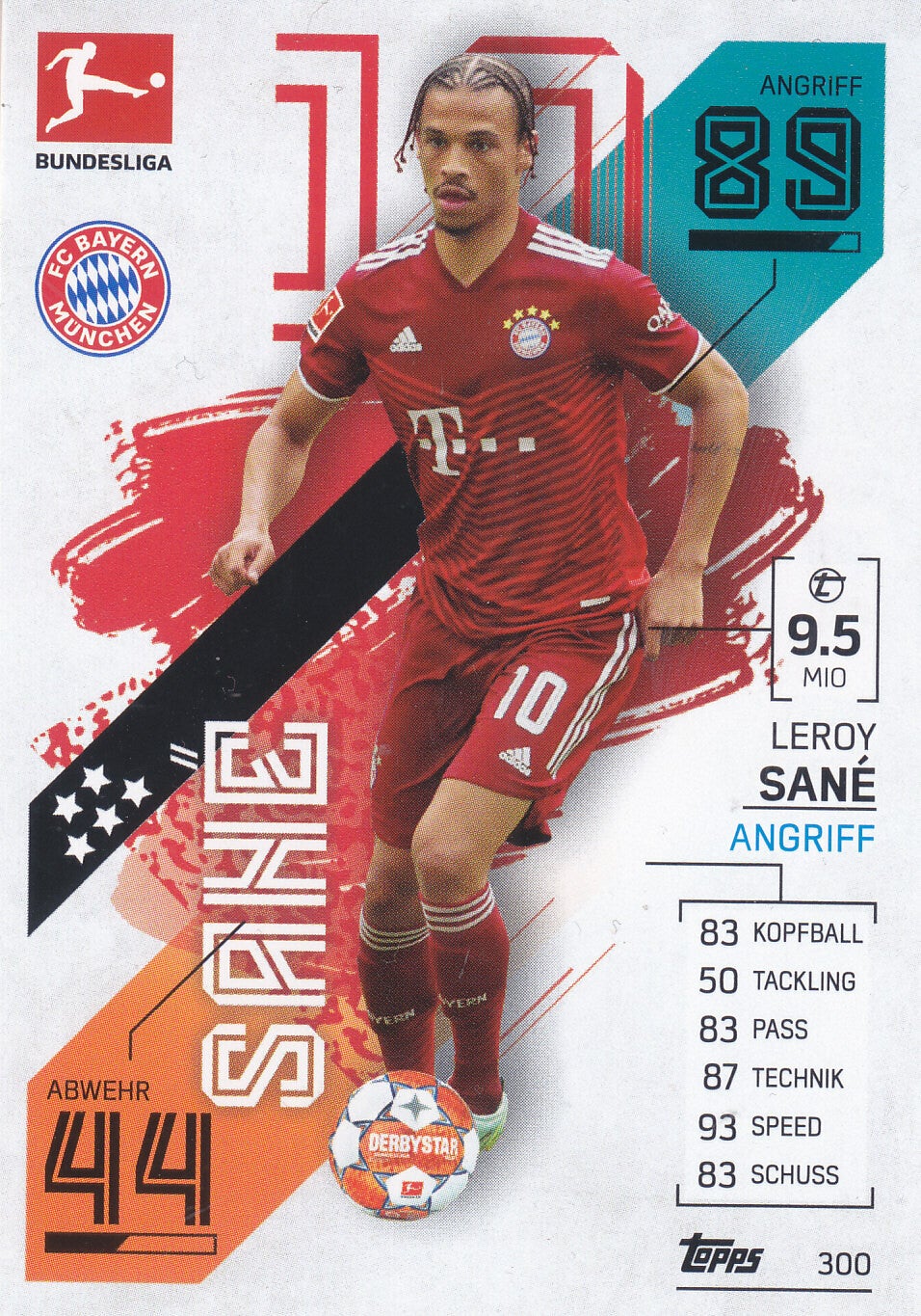 Leroy Sane / FC Bayern München / Topps Match Attax 2021 / Basis Karte / Nr.300