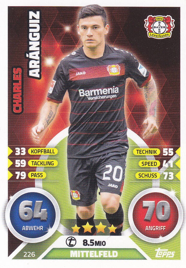 Charles Aranguiz / Bayer 04 Leverkusen / Topps Match Attax 2016 / Basis Karte / Nr. 226