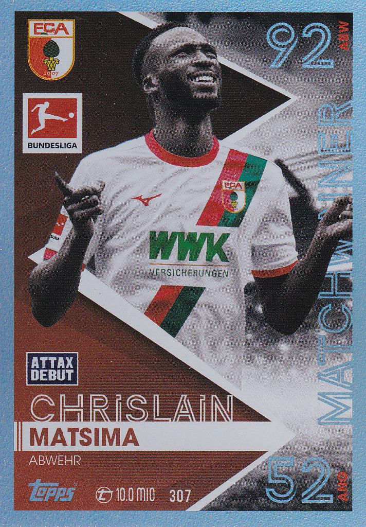 Chrislain Matsima - FC Augsburg - Topps Match Attax 2025 - Matchwinner - Attax Debüt - Nr. 307