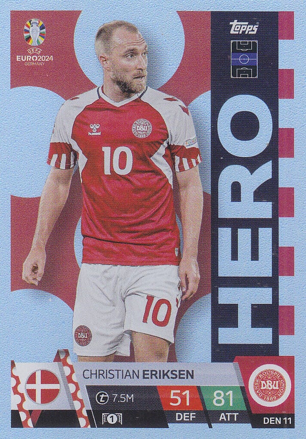 Christian Eriksen / Dänemark / Topps EM 2024 / Hero Karte Silber / Nr. DEN 11