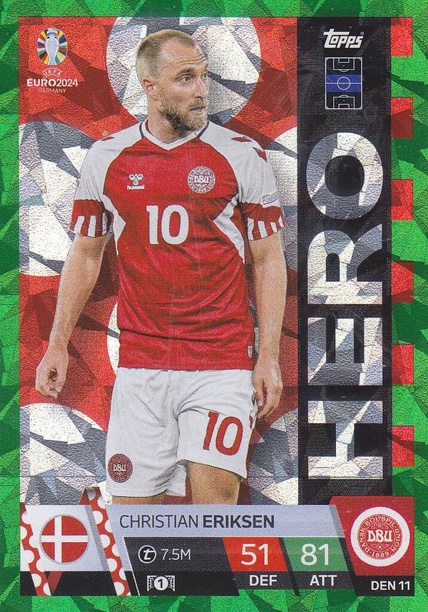 Christian Eriksen / Dänemark / Topps EM 2024 / Hero Karte Green / Nr. DEN 11