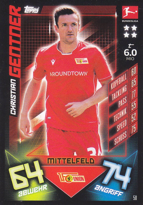 Christian Gentner / 1.FC Union Berlin / Topps Match Attax 2019 / Basis Karte / Nr. 58