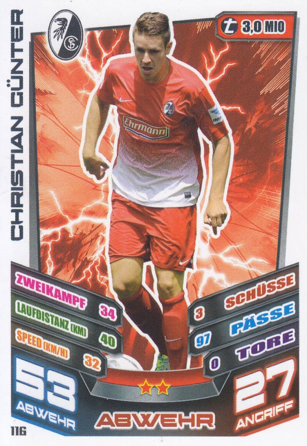Christian Günter / SC Freiburg / Topps Match Attax 2013 / Basis Karte / Nr. 116