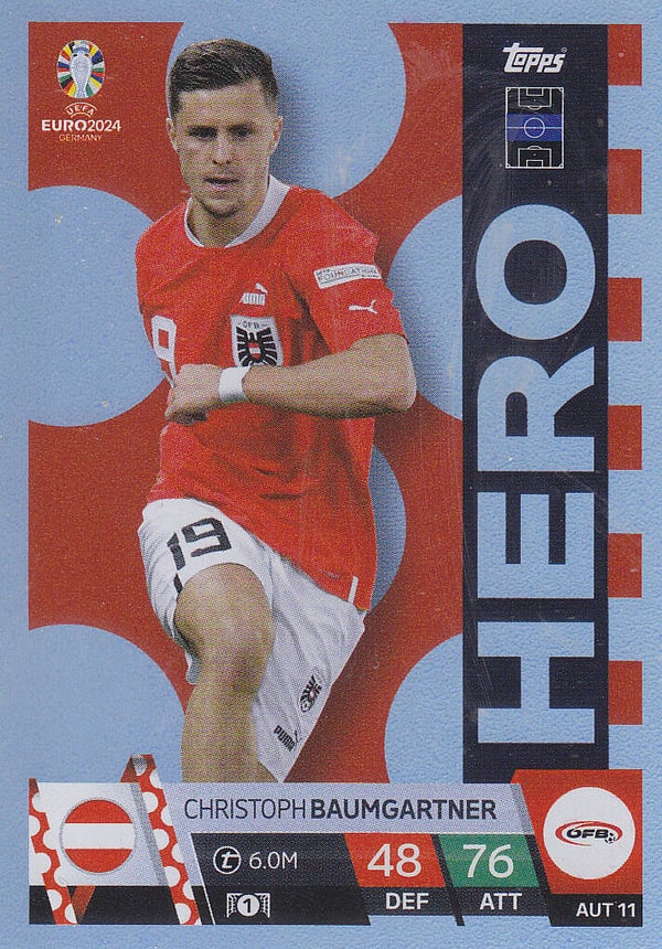 Christoph Baumgartner / Österreich / Topps EM 2024 / Hero Karte / Nr. AUT 11